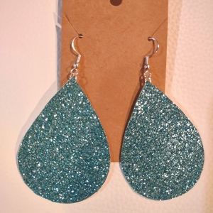 🍒2/$12🍒Handmade blue sequin tear drop leather earrings